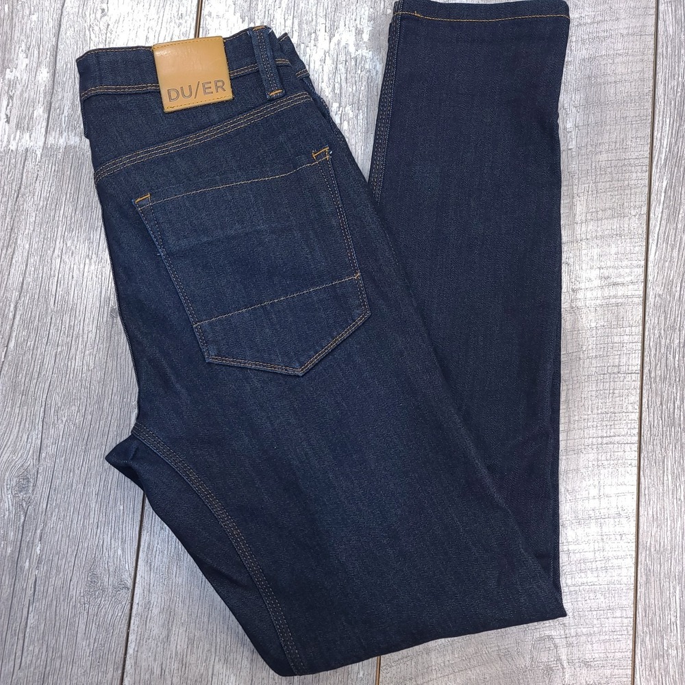DU/ER Jeans Mens 30x32 Blue Performance Slim Fit Dark Wash Denim Gusset Stretch